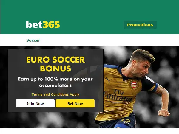 Bet365 Euro Soccer Bonus (multiple bets)